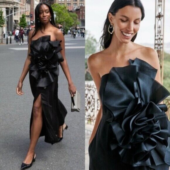 Aje Energy Organza Linen Strapless Black Midi Dress US Size 12 - Picture 1 of 12